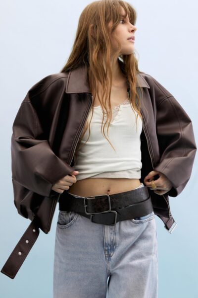 Alternative view of Brown Vintage casual leather jacket for woman