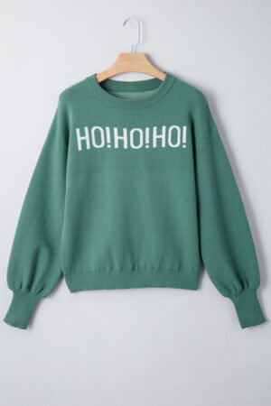 Blackish Green HO HO HO MERRY CHRISTMAS Drop Shoulder Loose Sweater - Image 4