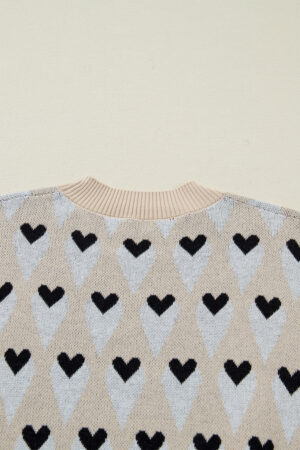 Parchment Geometric Heart Print Ribbed Trim Loose Sweater - Image 10
