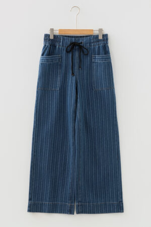 Blue Stripe Contrasted Drawstring Pocketed Loose Jeans - Image 7