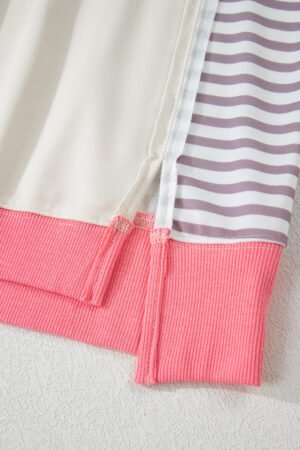 White Color Block Striped Patchwork Dolman Slit Sweatshirt - Image 9