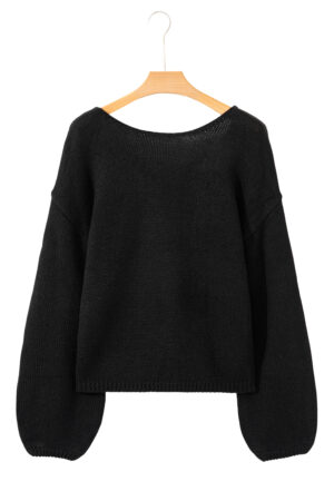 Black Festive Bow Backless Bubble Sleeve Sweater - Image 14