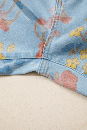 Sky Blue Floral Printed Raw Hem Shift Jeans - Image 14