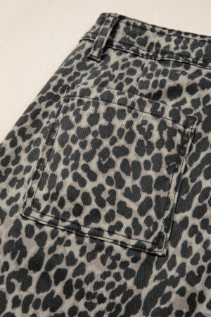 Black Leopard Print Wide Leg High Waist Jeans - Image 9
