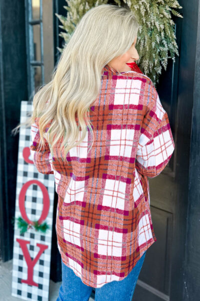 Alternative view of Rose Christmas Plaid Casual Flannel Shacket