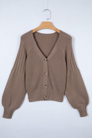 Goat Mixed Texture Knit Button V Neck Sweater Cardigan - Image 4