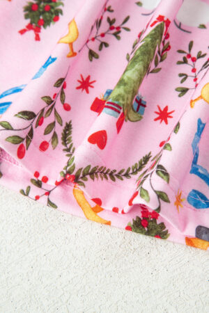 Pink Nutcracker Doll Christmas Print Ribbon Tie Waist Short 2pcs Pajama Set - Image 17