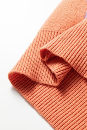 Grapefruit Orange Checkered Pattern Ribbed Trim Knit Baggy Sweater - Image 12