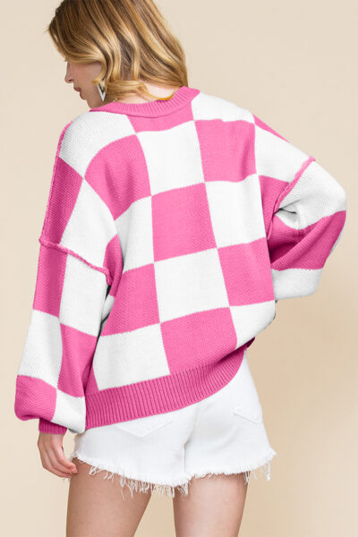 Alternative view of Rose Checkered Bishop Sleeve Sweater