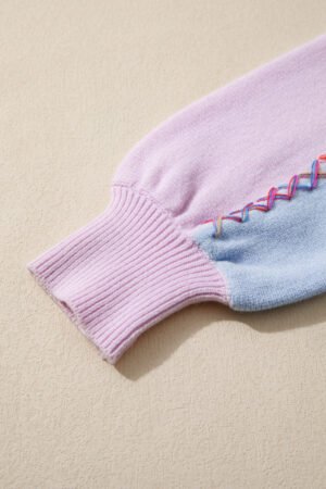 Orchid Bouquet Rainbow Stitching Balloon Sleeve Relaxed Sweater - Image 6