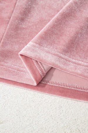 Fushia Solid Color Velvet Ribbon Bow Knot Long Sleeve Blouse - Image 9