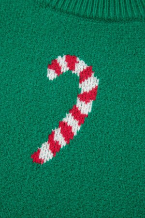 Dark Green Christmas Candy Cane Holiday Drop Shoulder Sweater - Image 13