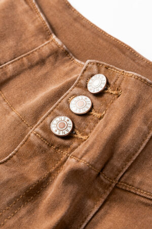 Coffee High Waist Button Fly Seamed Raw Hem Flare Jeans - Image 5