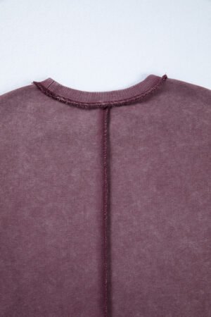 Red Sandalwood Mineral Wash Exposed Seam Side Slit Sweatshirt - Image 9