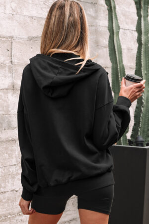 Black Half Zip Kangaroo Pocket Mineral Wash Baggy Hoodie - Image 13