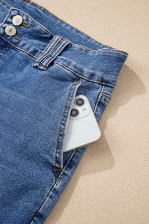 Sky Blue Double Button Zip Fly Straight Leg Jeans - Image 8