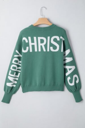 Blackish Green HO HO HO MERRY CHRISTMAS Drop Shoulder Loose Sweater - Image 5