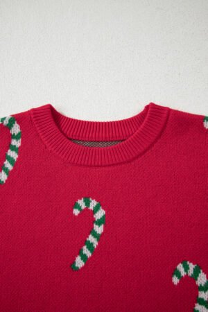 Racing Red Christmas Candy Cane Holiday Drop Shoulder Sweater - Image 12