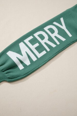 Blackish Green HO HO HO MERRY CHRISTMAS Drop Shoulder Loose Sweater - Image 9