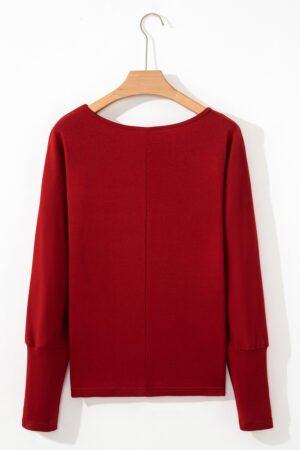 Red Dahlia Solid Color Extended Cuffs Long Sleeve Top - Image 6