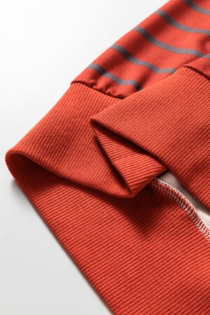 Orange Stripe Contrast Sleeve Patchwork Drop Shoulder Long Sleeve Sweatshirt - Image 14