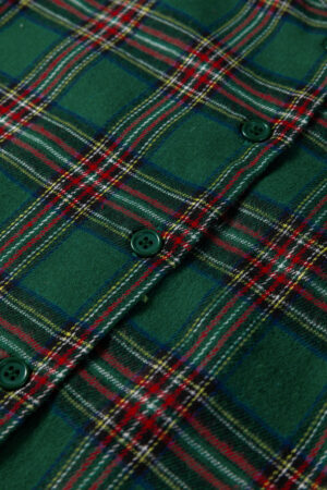 Green Plaid Contrast Patched Christmas Holiday Long Sleeve Shirt and Short 2pcs Pajama Set - Image 13