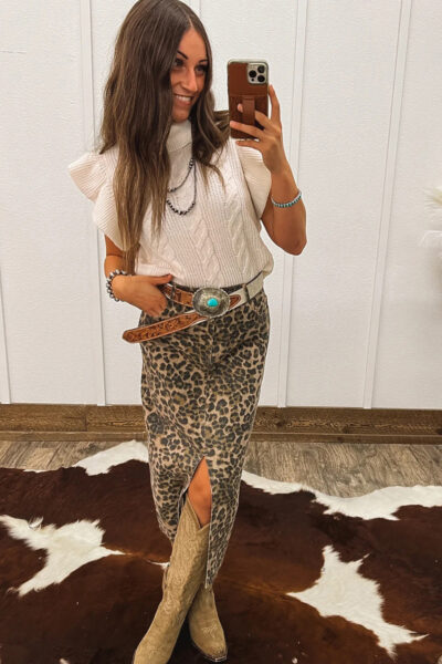 Alternative view of Jet Stream Cable Knit Turtleneck Ruffled Short Sleeve Sweater