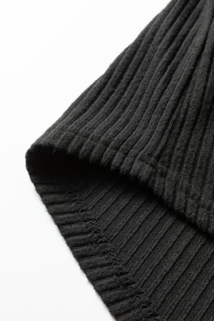Black Ribbed Notched Neck Knit Long Sleeve Leggings Two Pieces Lounge Set - Image 13