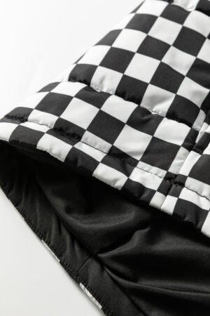 Black Double Checked Stand Collar Cropped Puffer Vest - Image 9