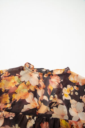 Black Floral V Neck Long Puff Sleeve Breezy Blouse - Image 16