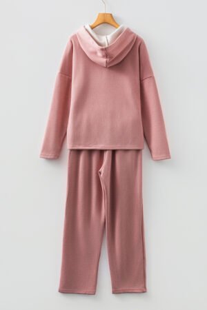 Rose Tan Lace Drawstring Pullover Hoodie and High Waist Pants Corduroy Suit - Image 11