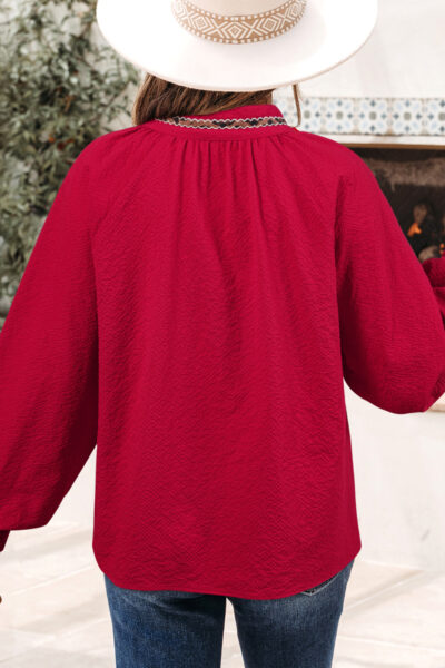 Alternative view of Racing Red Leopard Jacquard Print V Neck Textured Blouse