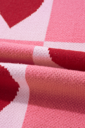 Pink Plus Size Love Heart Block Mock Neck Lantern Sleeve Valentine Sweater - Image 8