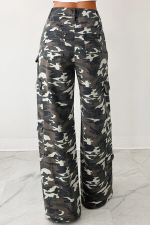 Green Camo Denim Cargo Wide Leg Pants - Image 2