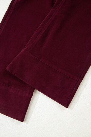 Burgundy Corduroy Solid Color High Waist Wide Leg Pants - Image 13