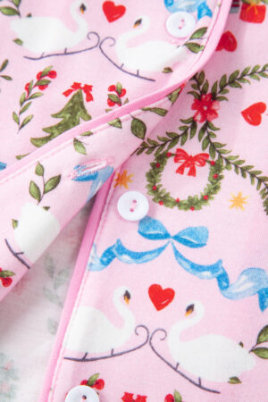 Pink Nutcracker Doll Christmas Print Ribbon Tie Waist Short 2pcs Pajama Set - Image 14
