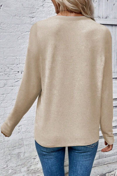 Alternative view of Beige Leopard Print Detail Round Neck Long Sleeve Top