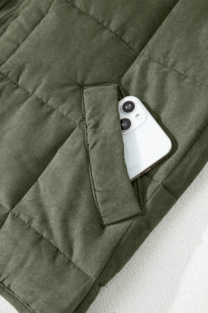 Green Zip-Up Pocket Quilted Jacket - Image 10