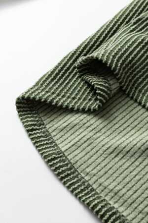 Vineyard Green Twisted Ribbed Leopard Lace Contrast Patchwork Long Sleeve Top - Image 6