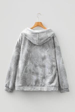 Gray Plus Size Camouflage Woodland Print Oversized Sporty Hoodie - Image 3