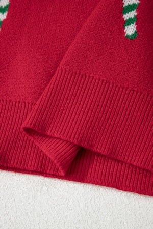 Racing Red Christmas Candy Cane Holiday Drop Shoulder Sweater - Image 9