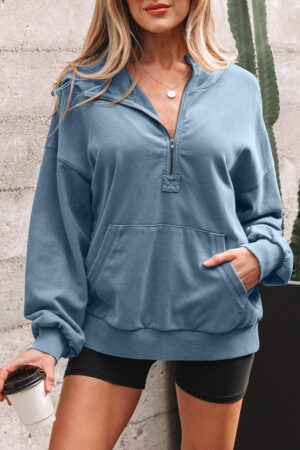 Ashleigh Blue Half Zip Kangaroo Pocket Mineral Wash Baggy Hoodie - Image 6