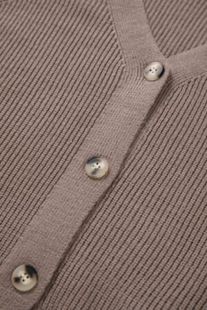 Goat Mixed Texture Knit Button V Neck Sweater Cardigan - Image 10