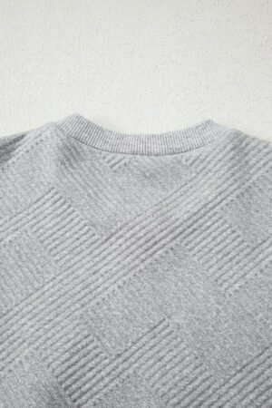 Medium Grey Trendy Textured Half Zip Loose Sweatshirt - Image 6