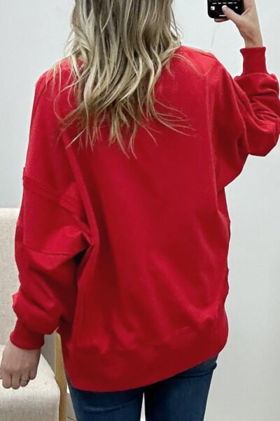 Alternative view of Racing Red Holly Jolly Embroidered Graphic Baggy Sweatshirt