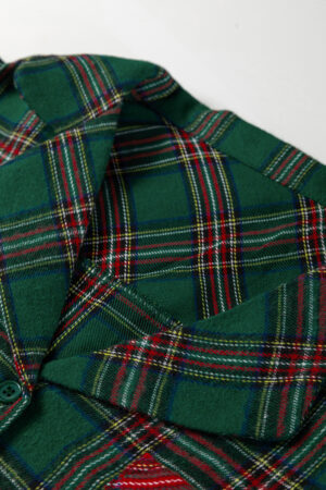 Green Plaid Contrast Patched Christmas Holiday Long Sleeve Shirt and Short 2pcs Pajama Set - Image 12