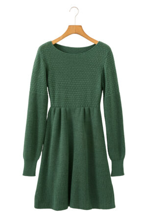 Mist Green Solid Lantern Sleeve Empire Waist Short Sweater Dress - Image 11