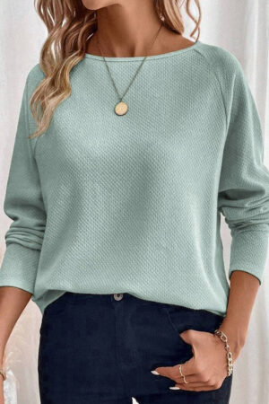 Moonlight Jade Textured Raglan Sleeve Knit Loose Top - Image 6