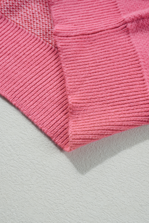 Pink Plus Size Love Heart Block Mock Neck Lantern Sleeve Valentine Sweater - Image 7