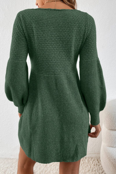 Alternative view of Mist Green Solid Lantern Sleeve Empire Waist Short Sweater Dress
